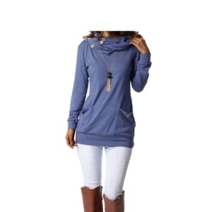 Womens Long Sleeve Button Cowl Neck